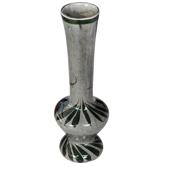 Vintage Mexico Tonala floral slate gray pottery vase - Picture 4 of 15